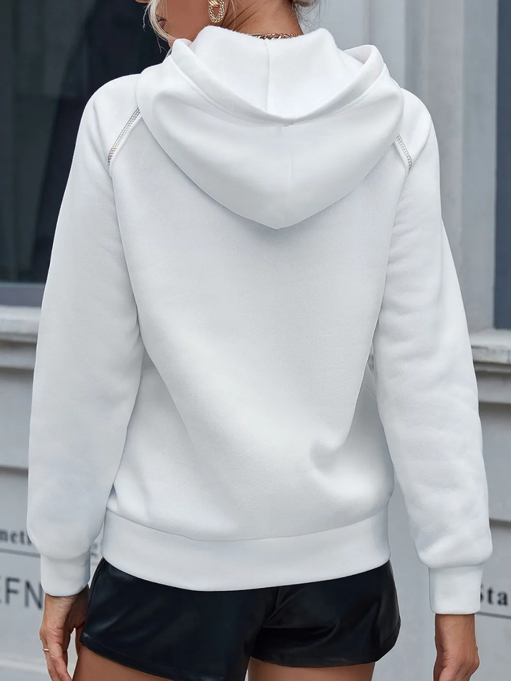 Contrast Stitching Drawstring Raglan Sleeve Hoodie, image 6