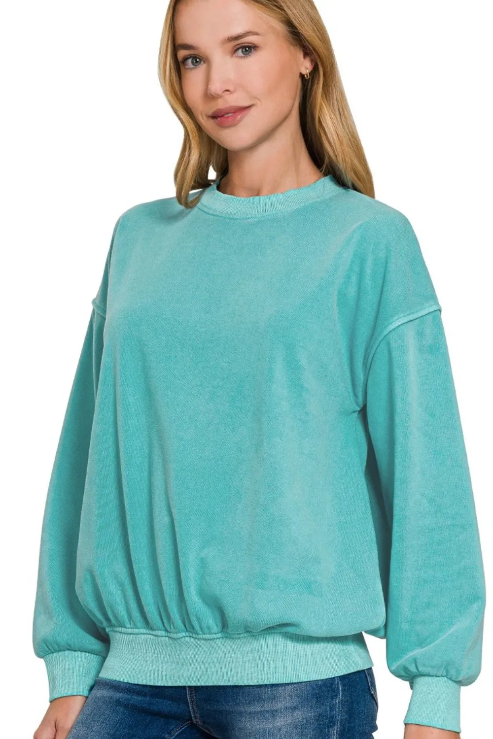 Soft Fleece Pigment Dye Round-neck Sweatshirts