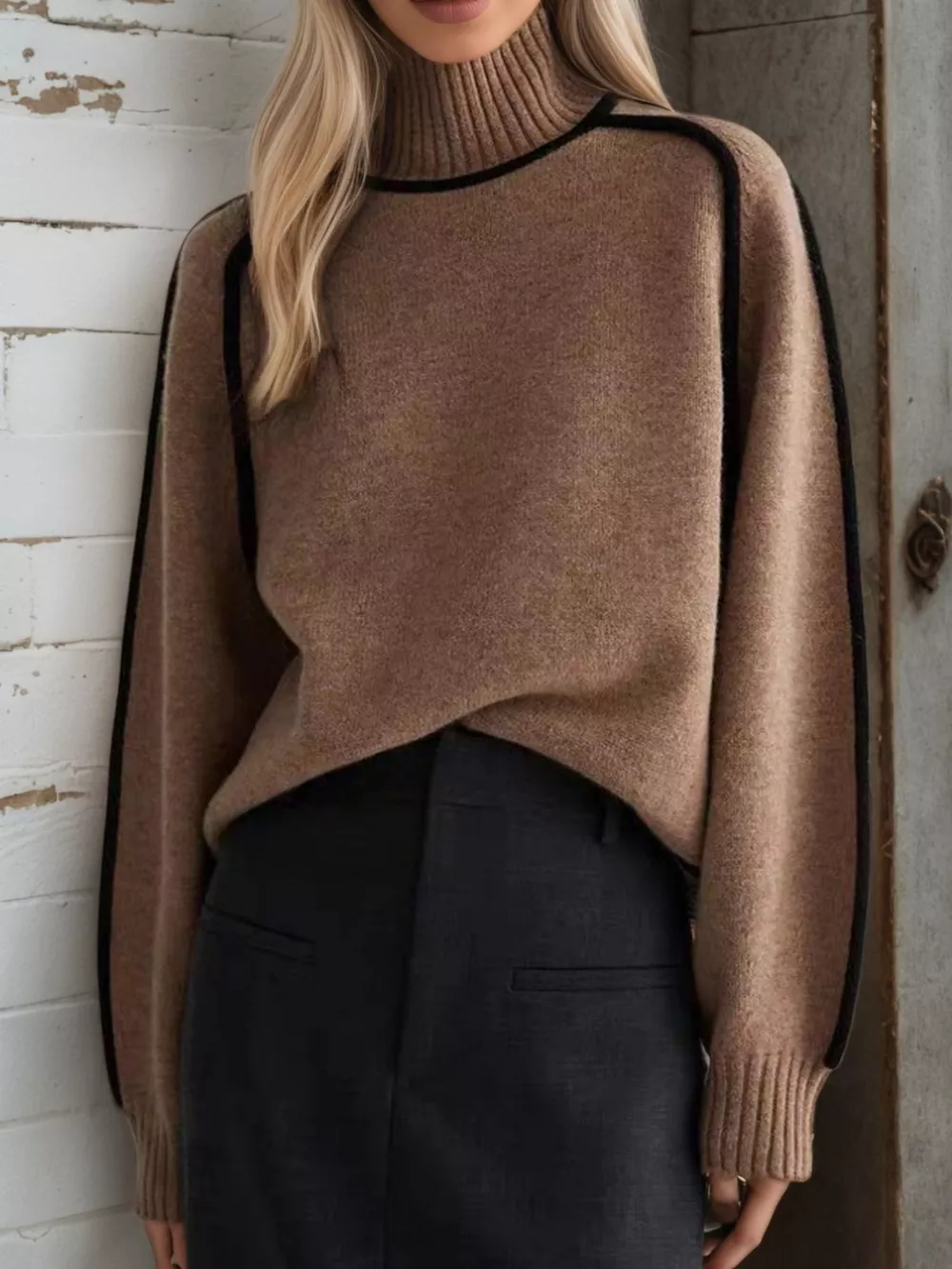 Contrast Trim Turtleneck Sweater, image 15