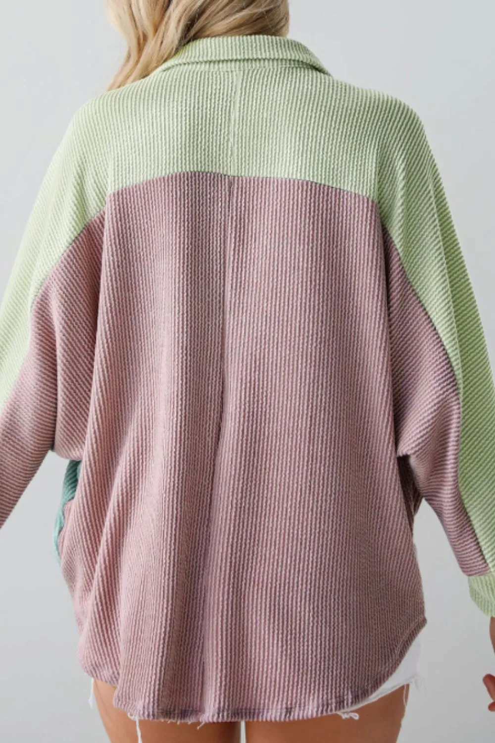 Color Block Corded Button Up Shacket, image 10