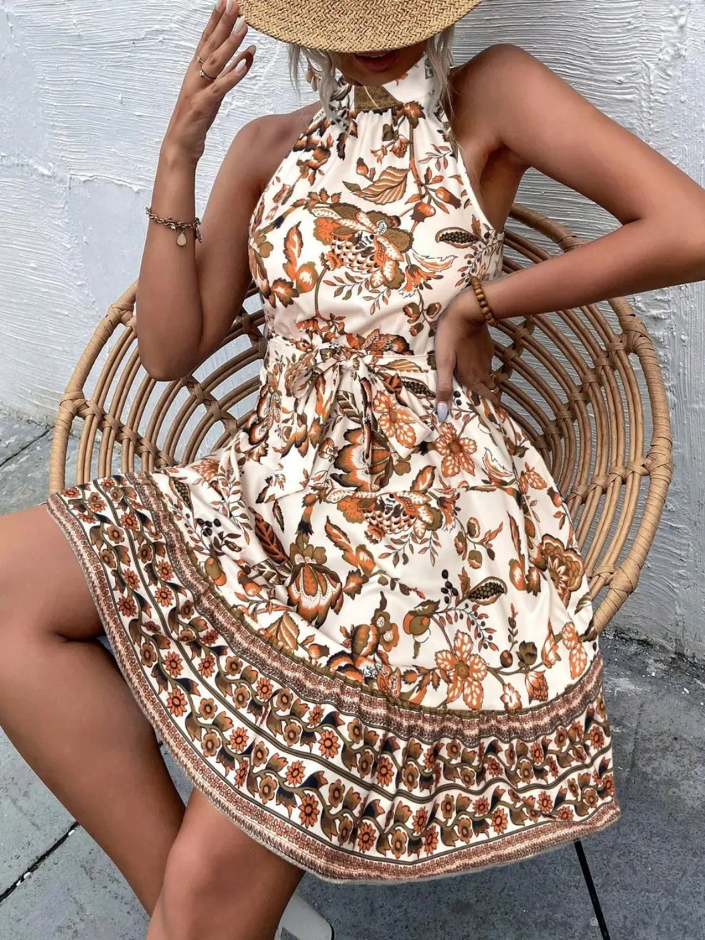 Printed Tie Waist Mini Dress, image 15