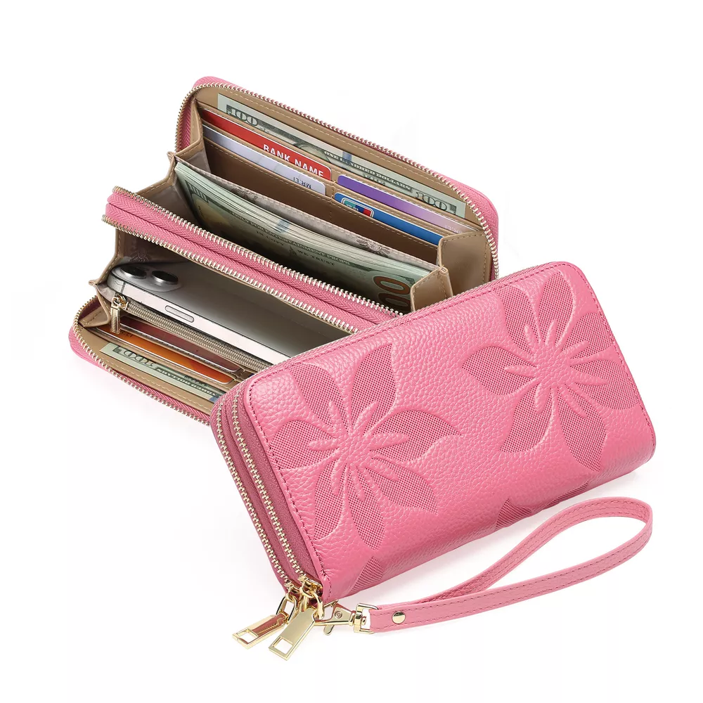 Floral Embossed Leather Zipper Wallet, image 4