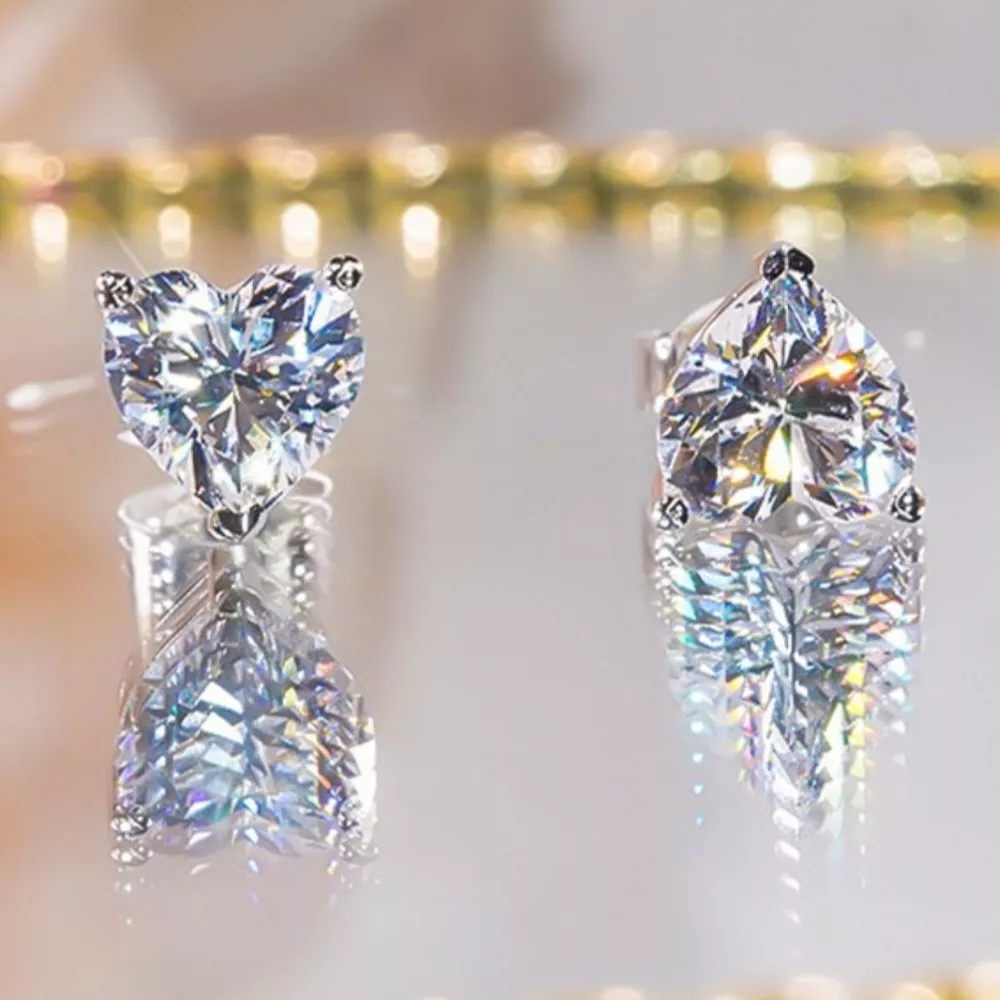 2 Carat 925 Sterling Silver Moissanite Heart Earrings, image 3