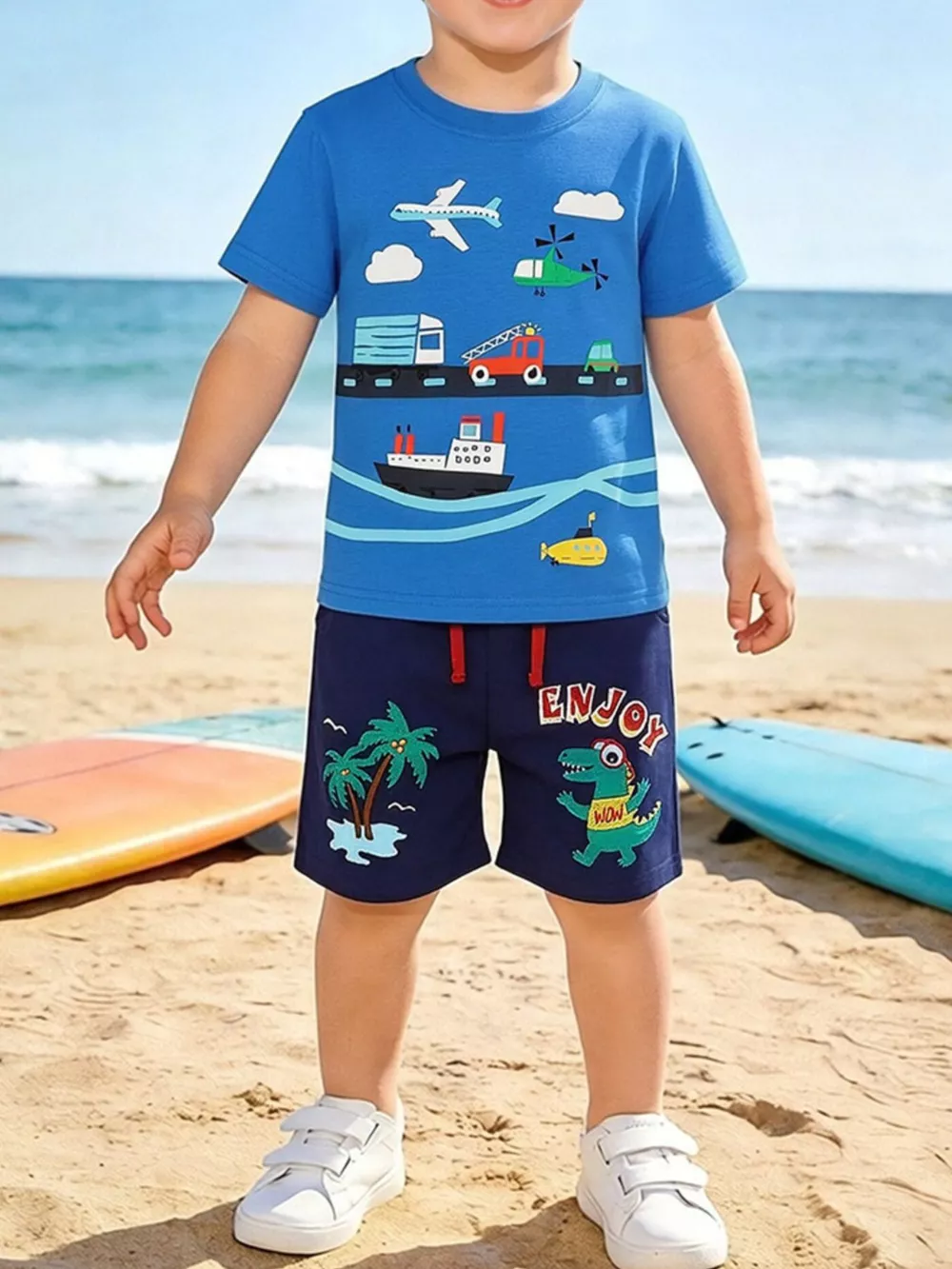 Children's Transportation & Crocodile Print Casual Set