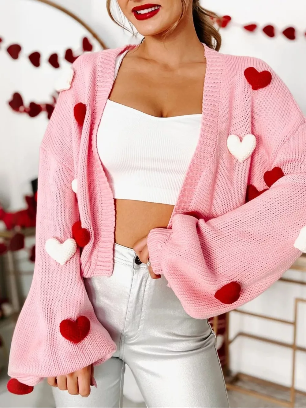 Heart Open Front Cardigan, image 2
