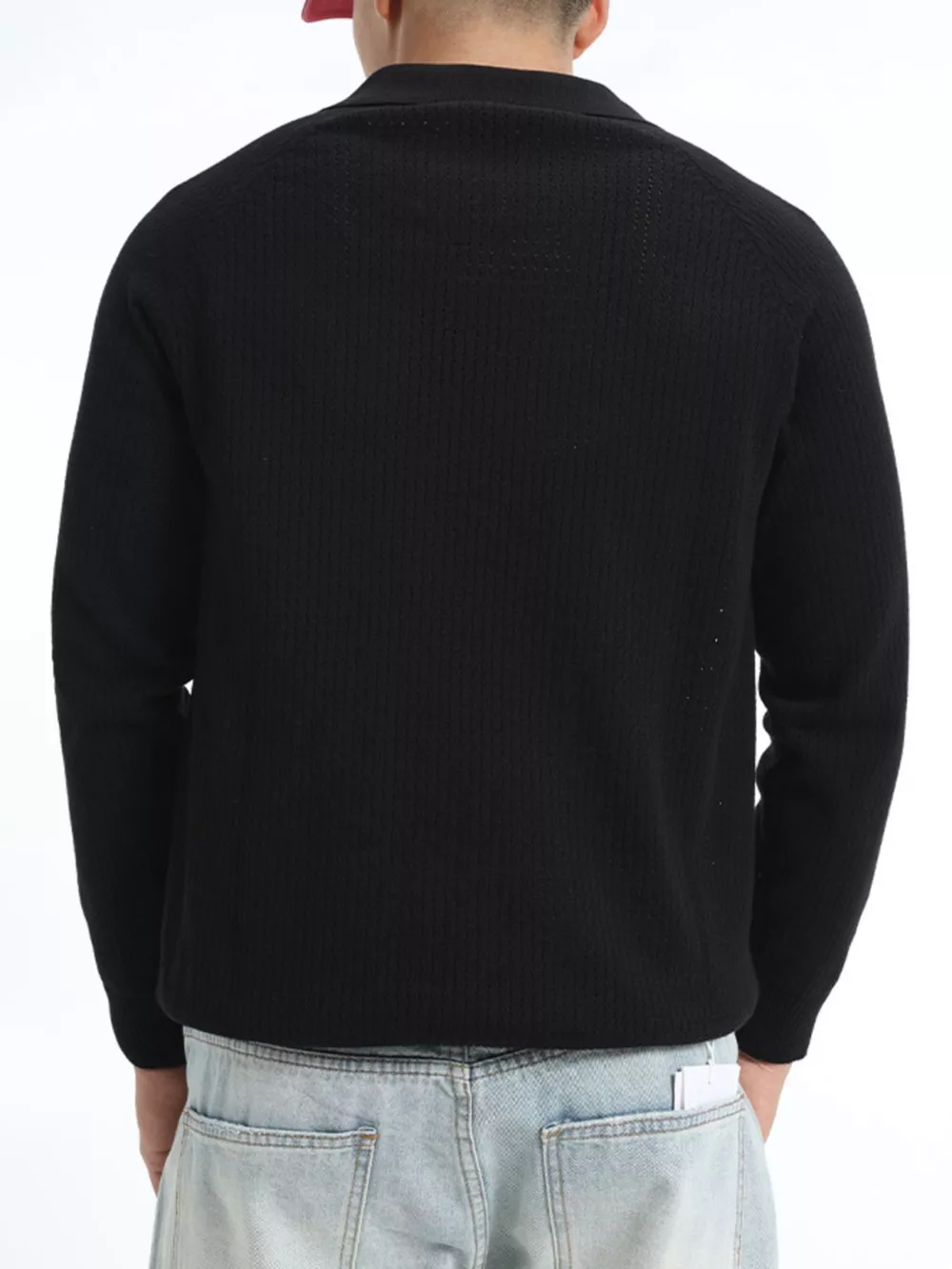 Men's Plus Size Textured Polo Collar Knit Top, image 8