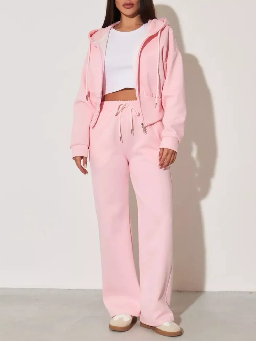 Zip-Up Hoodie and Wide-Leg Pants Set, image 35
