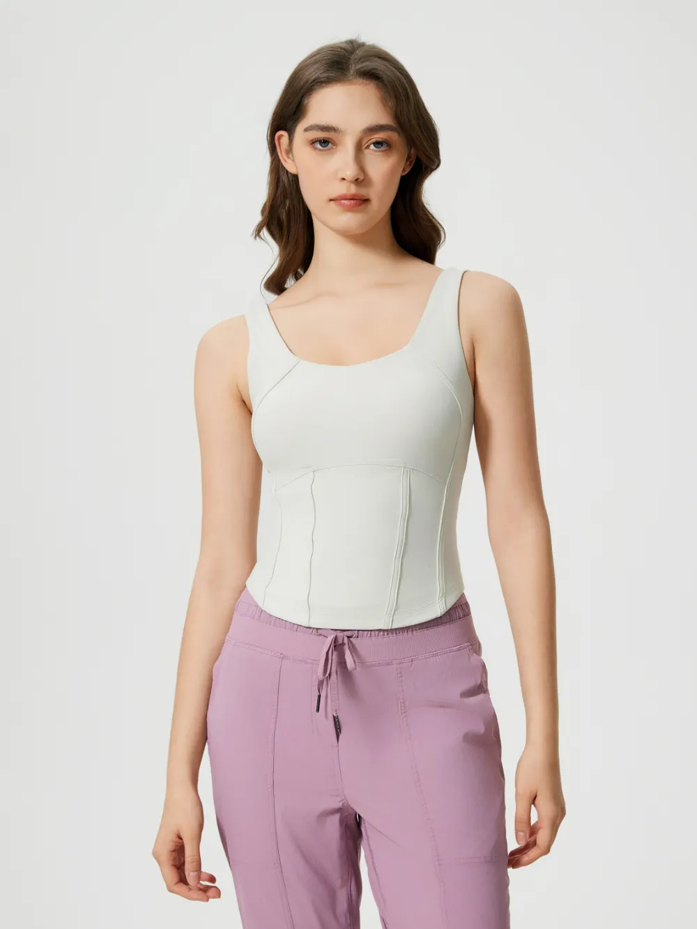 Round Neck Wide Strap Active Tank with Detachable Chest Pads, image 16