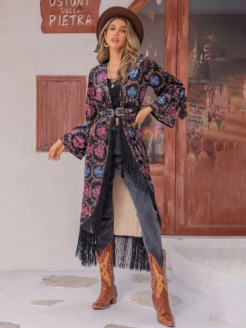 Fringe Open Front Long Sleeve Cardigan, image 6