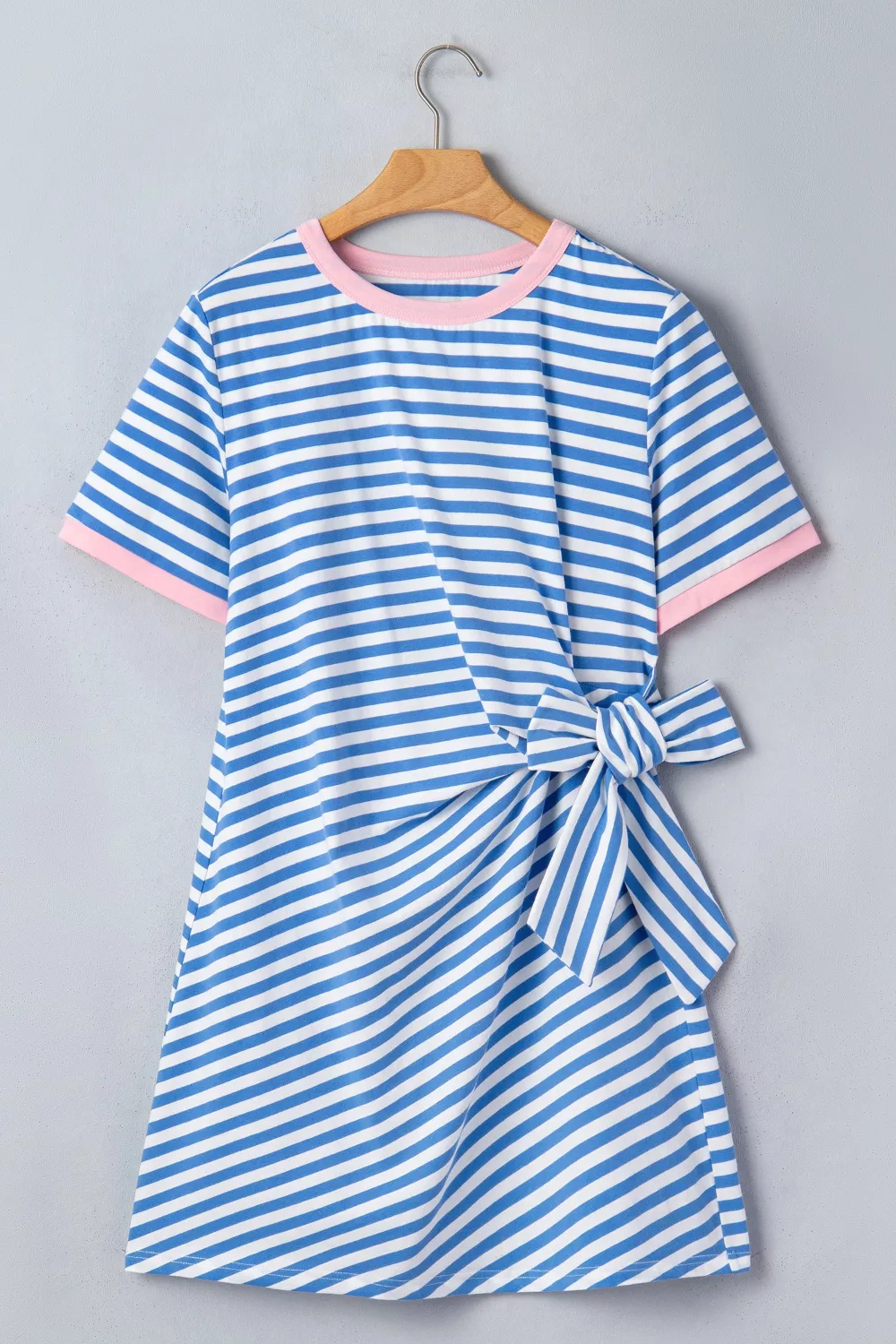 Stripe Nautical Tie Contrast Trim Round Neck T Shirt Mini Dress, image 3