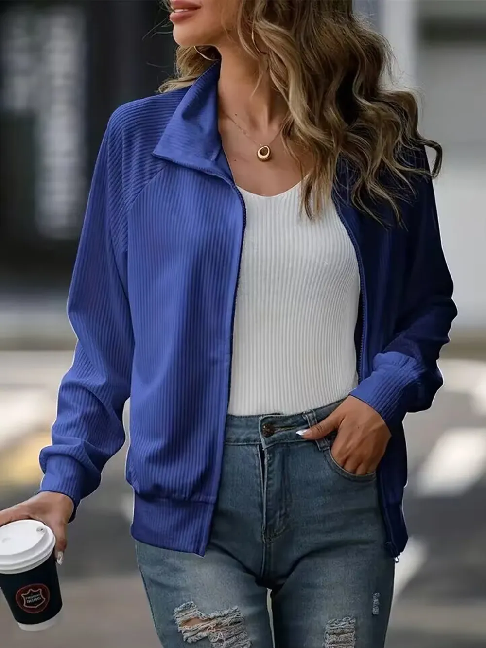 Zip Up Collared Neck Raglan Sleeve Jacket, image 12
