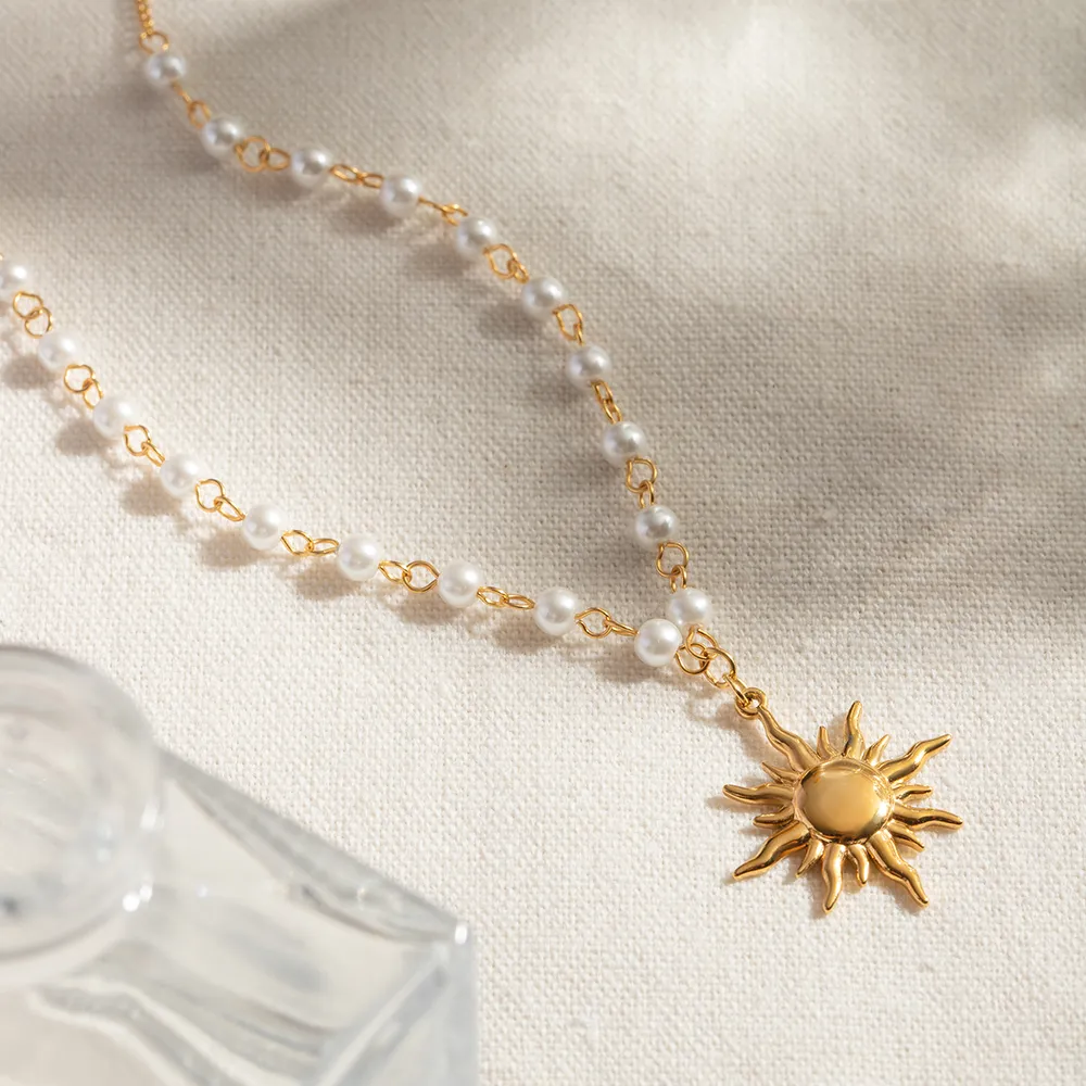 18K Gold-Plated Pearl Sun Necklace, image 2