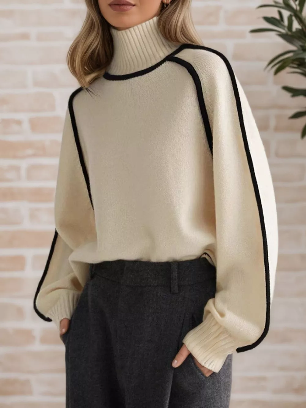 Contrast Trim Turtleneck Sweater, image 16