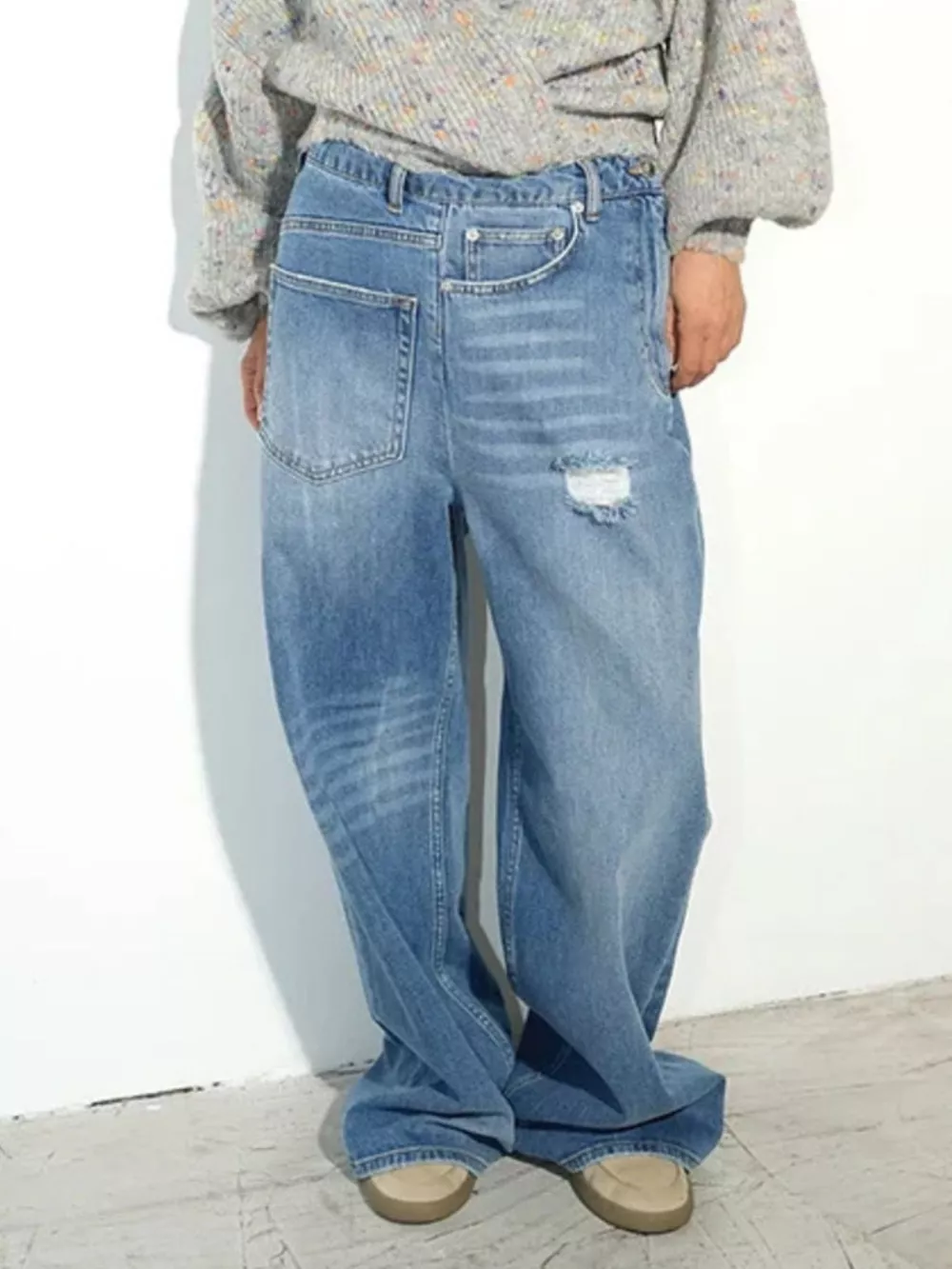 High-Waisted Distressed Wide-Leg Denim Jeans, image 2
