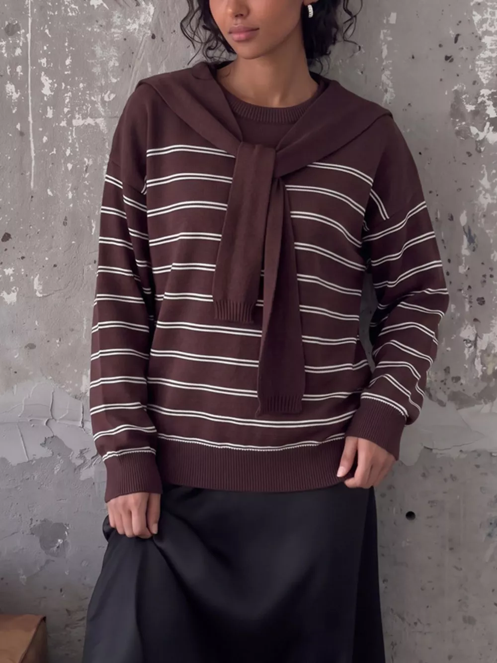 Classic Striped Crewneck Knit Top with Layered Sweater Detail, image 20