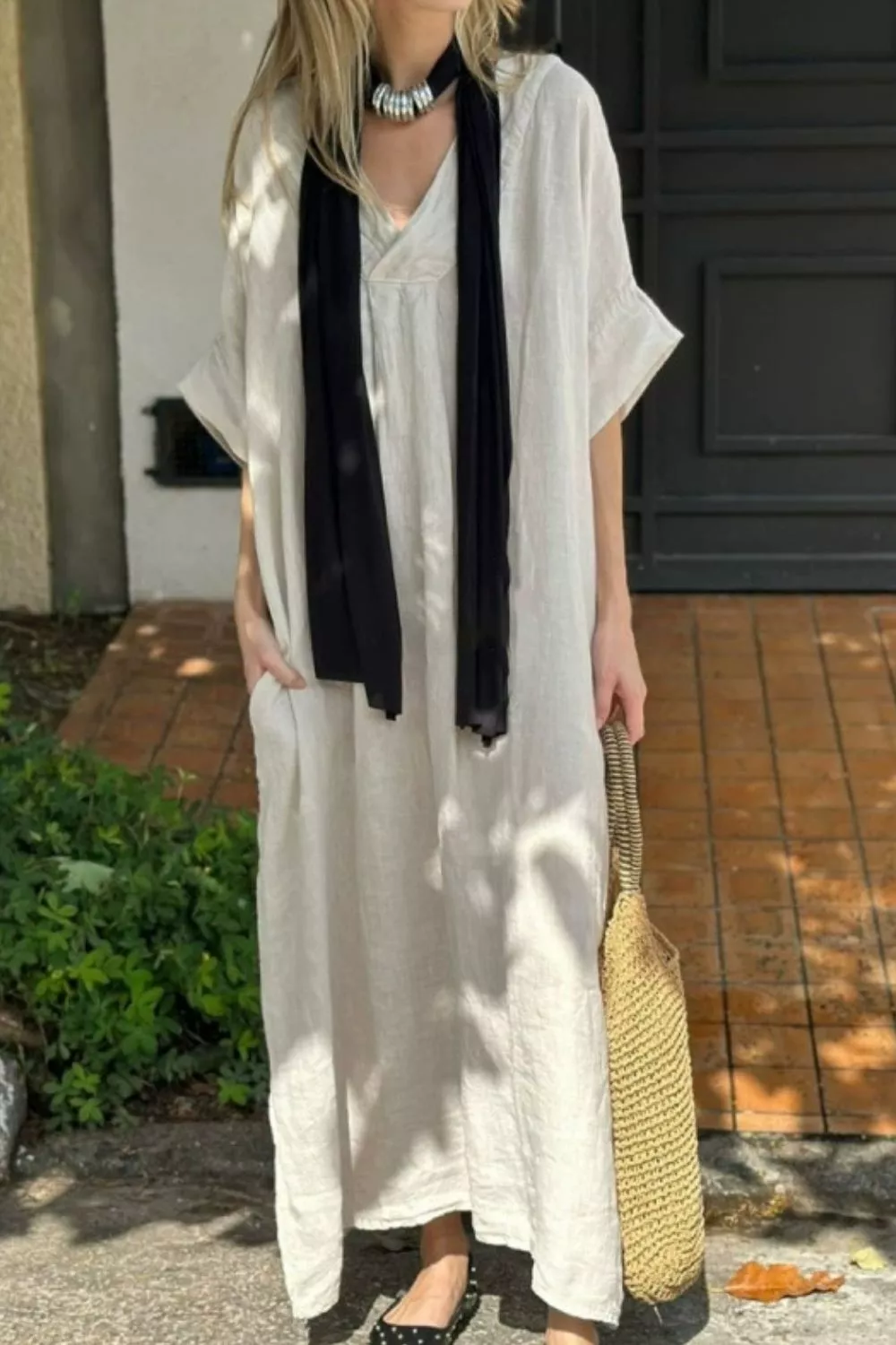 Full Size V-Neck Maxi Dress with Flowy Silhouette Plus Size, image 3