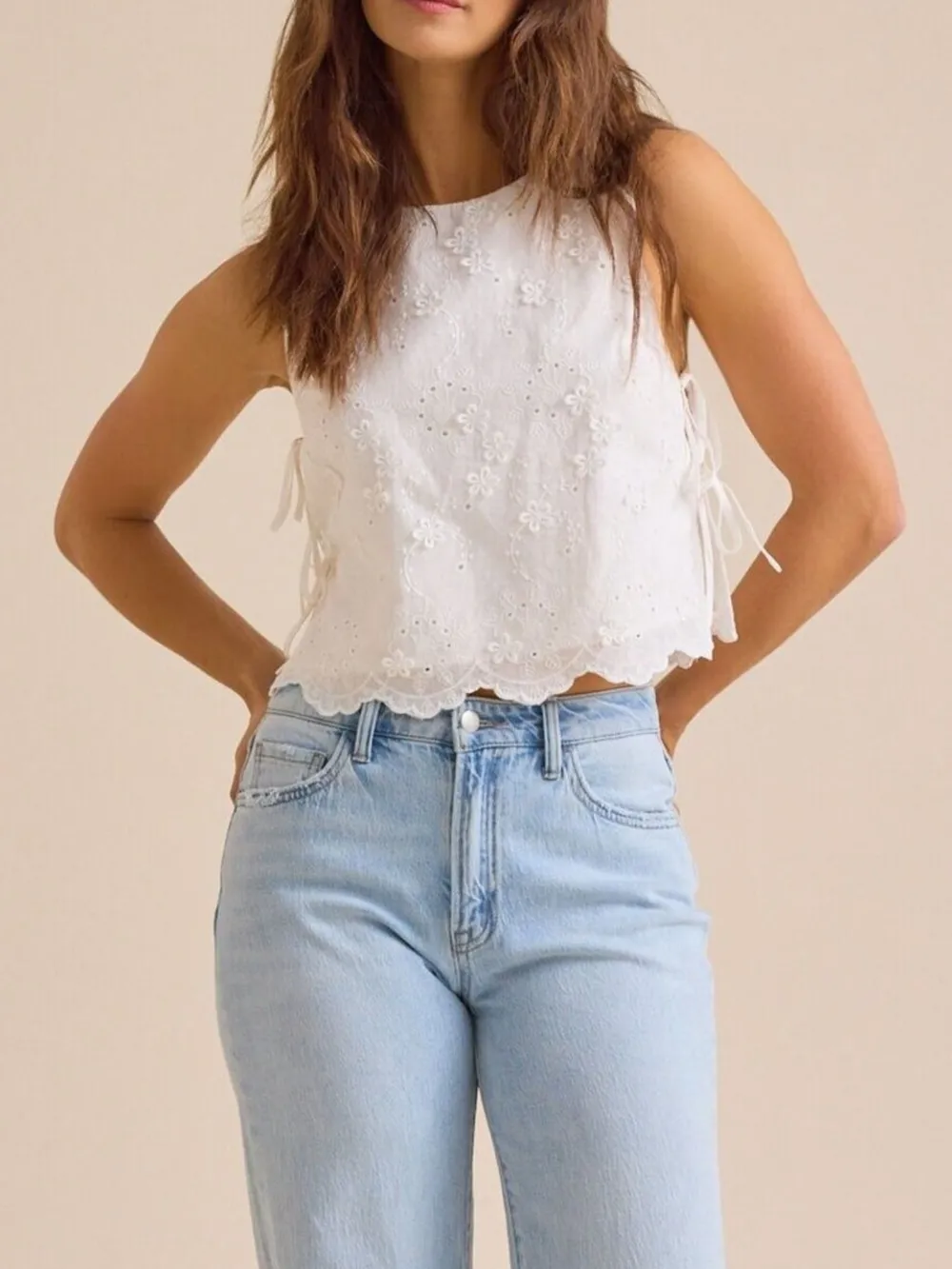 Eyelet Embroidered Scalloped Hem Tank Top, image 2