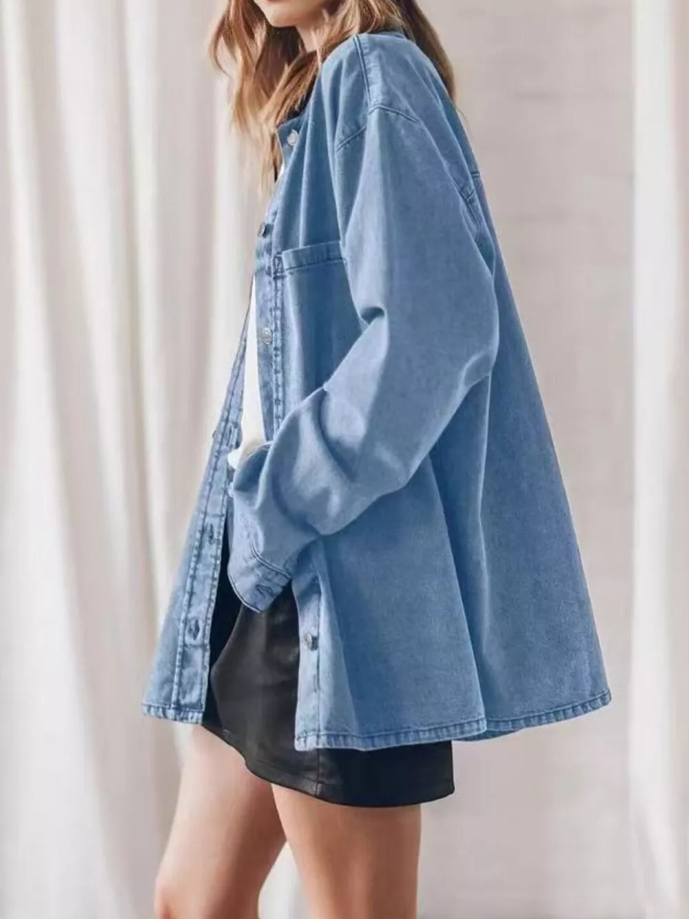 Oversized Button Up Denim Shirt, image 4