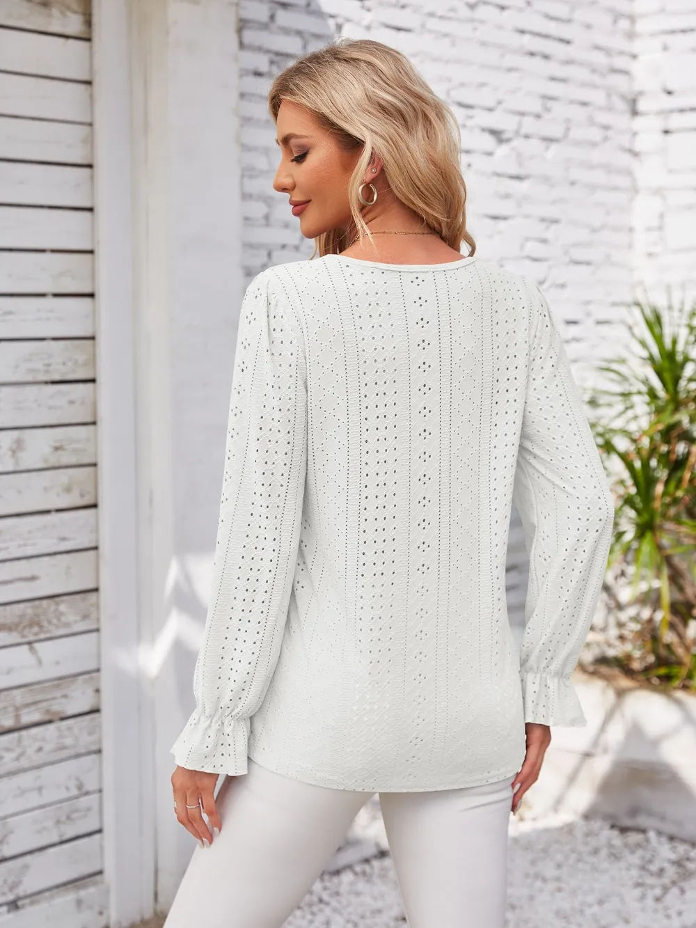 Applique V-Neck Flounce Sleeve T-Shirt, image 10