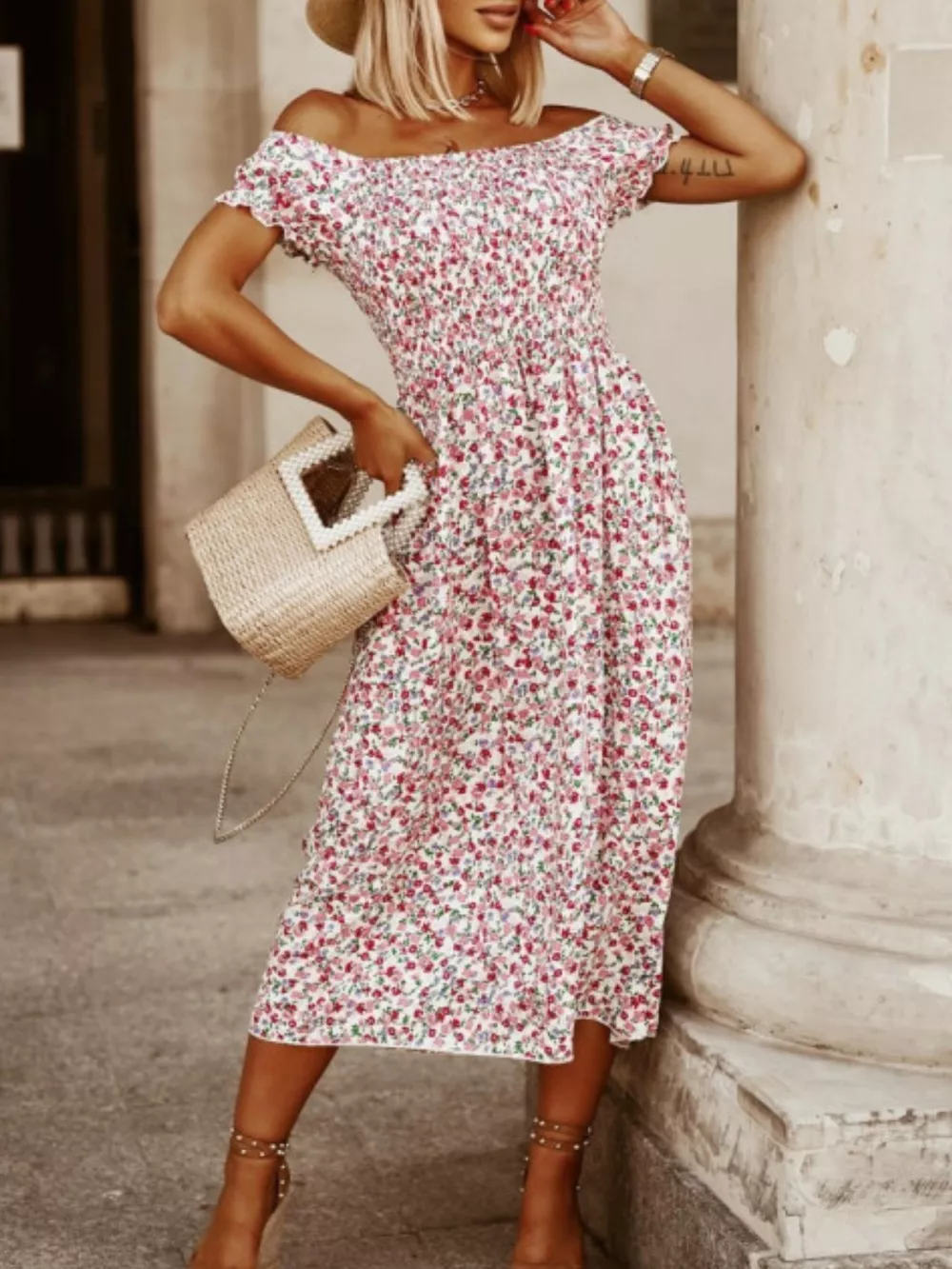 Floral Off Shoulder Midi Dress, image 2