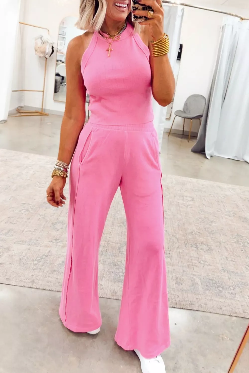Slim Ribbed Tank Top and Sweatpants Set, image 7