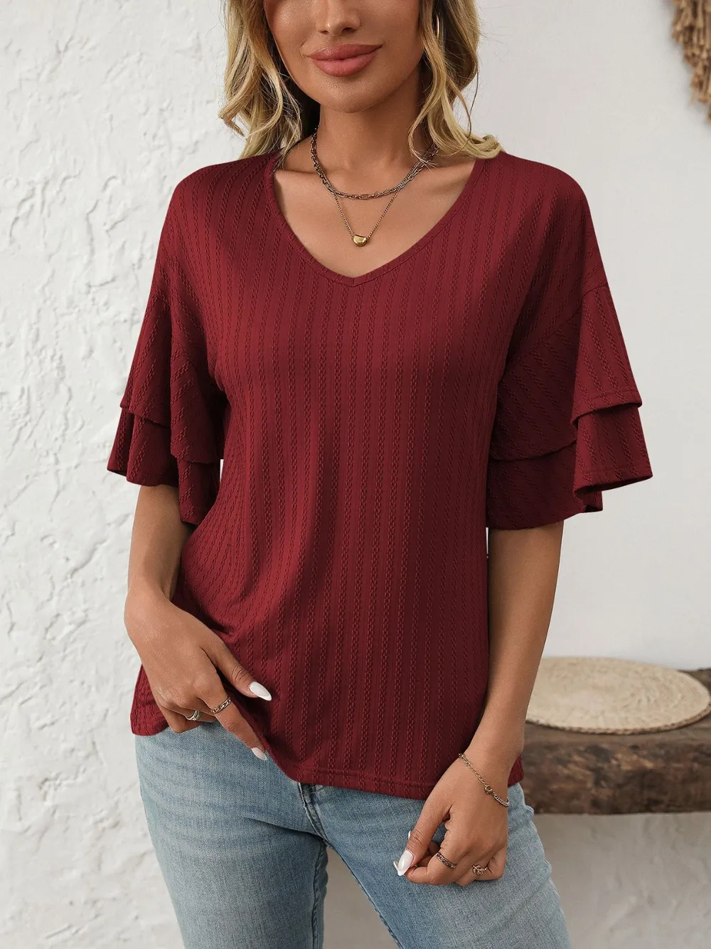 V-Neck Ruffle Half Sleeve Top, image 24