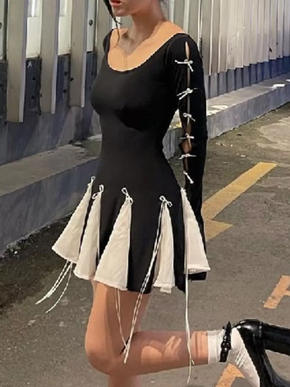 Two Tone Bowknot Decor Mini Dress, image 3