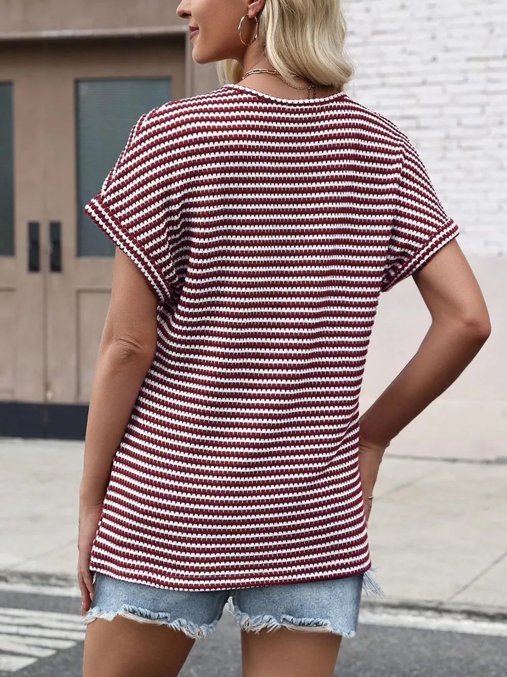 Striped V-Neck Relaxed Fit T-Shirt, image 13
