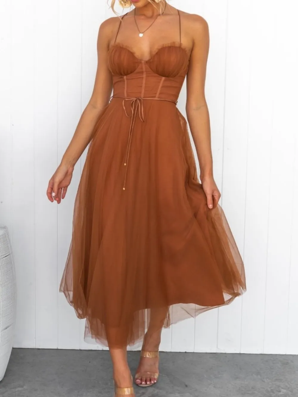 Sweetheart Neck Tulle Midi Dress, image 16