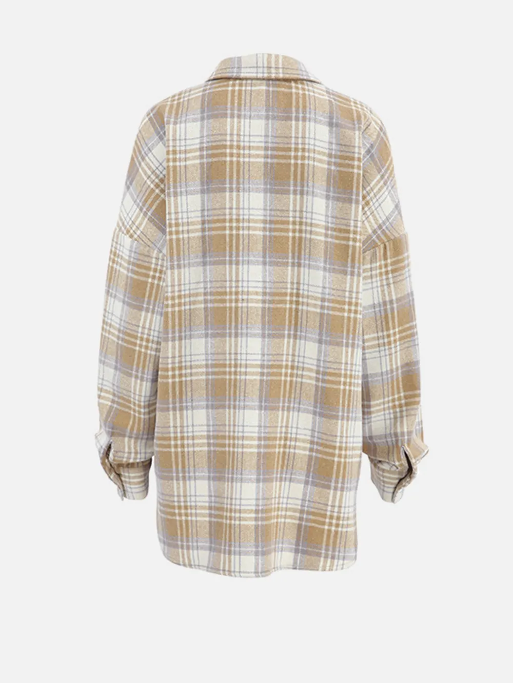 Plaid Collared Neck Dropped Shoulder Shirt, image 3