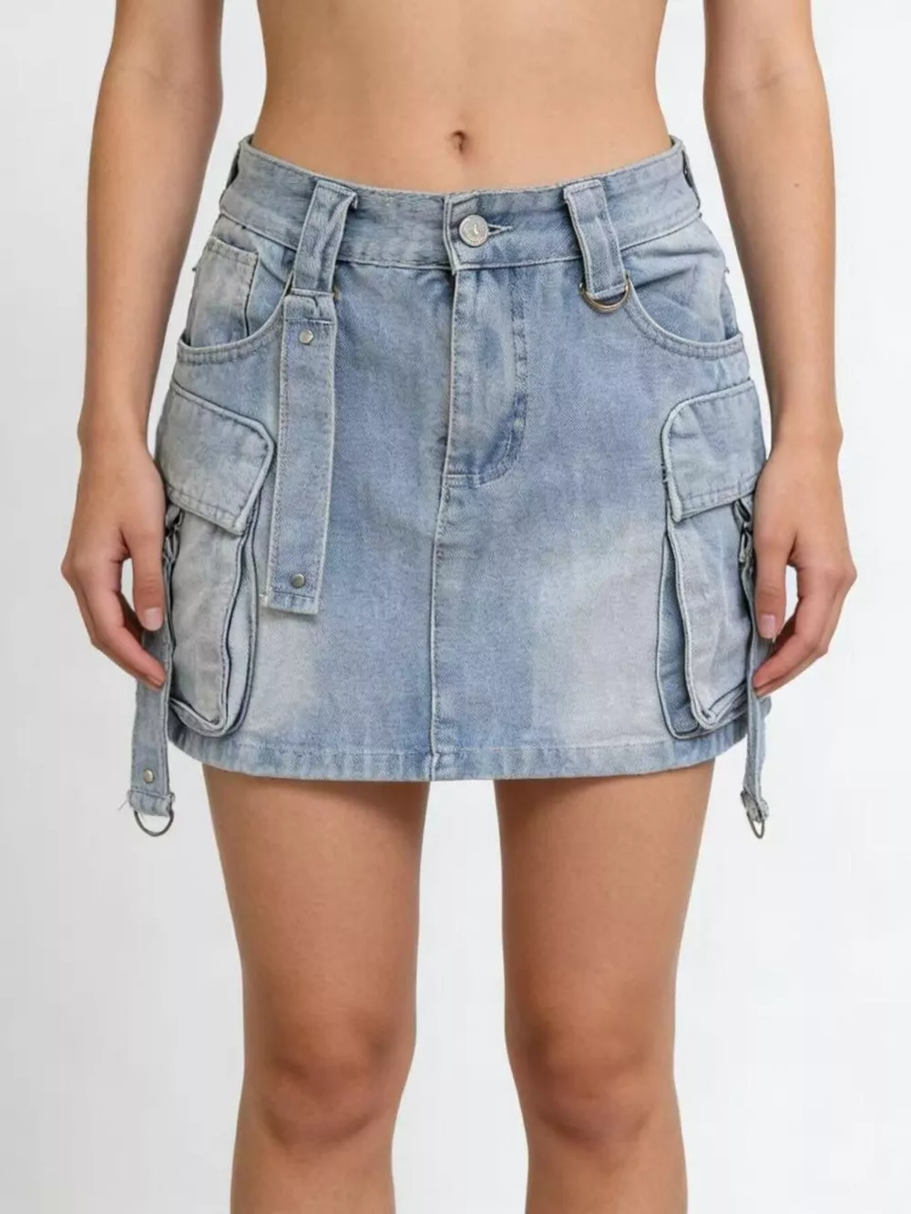Washed Cargo Denim Skirt, image 4
