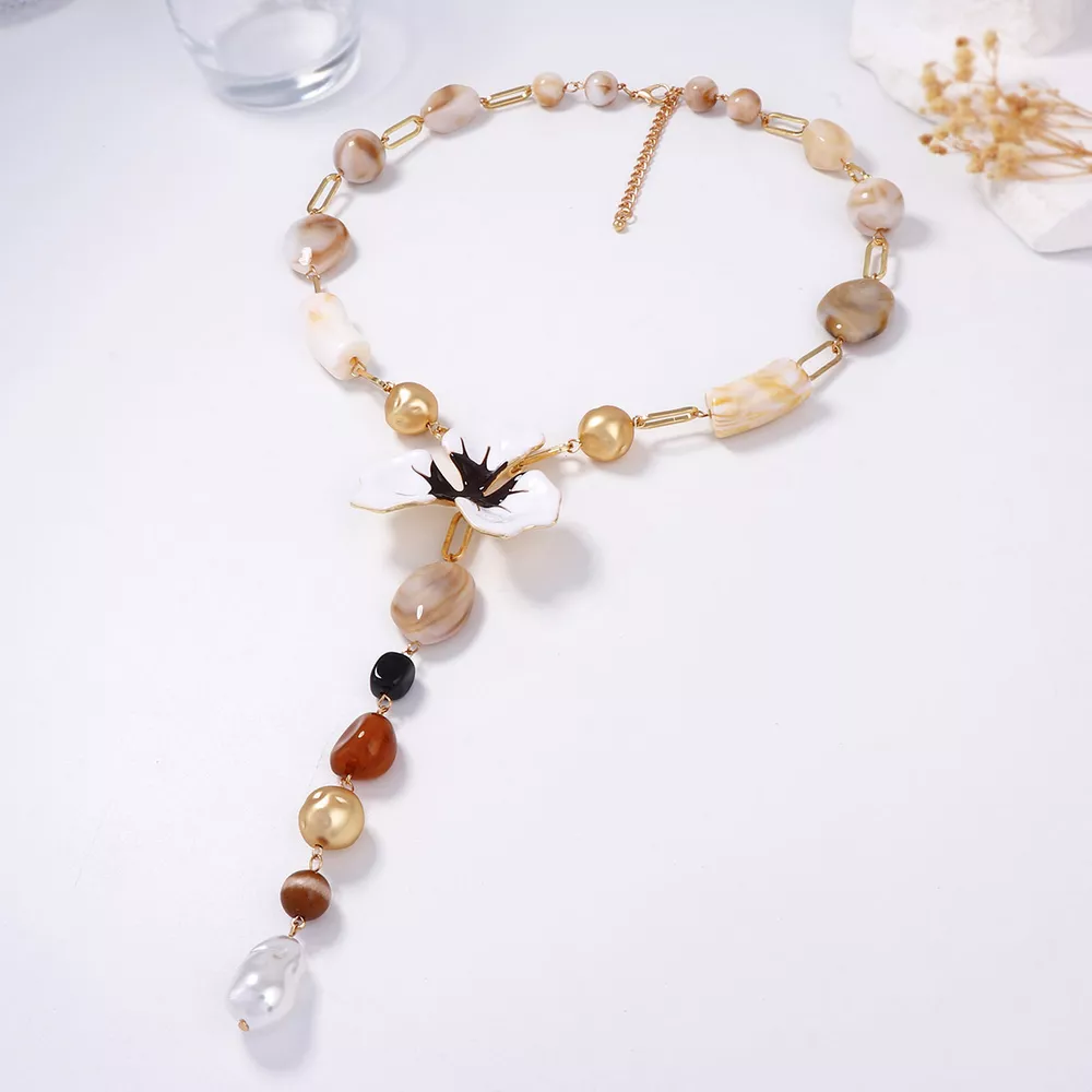 Alloy Dripping Oil Flower Resin Y-Shaped Necklace, image 8