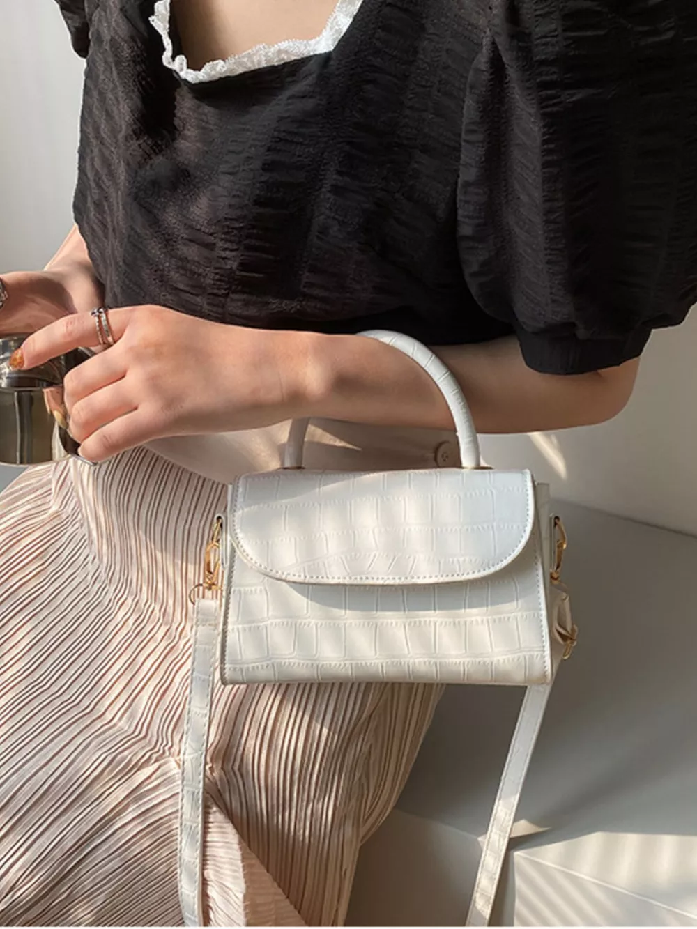 Crocodile Pattern Top Handle Crossbody Bag, image 2