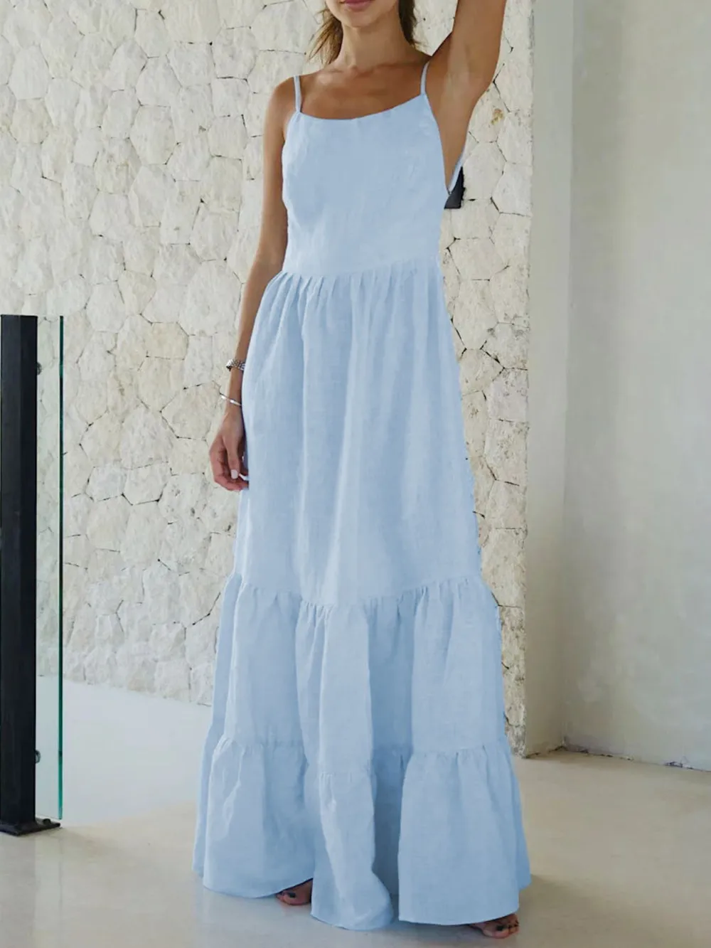 Tiered Maxi Cami Dress with Ruffled Hem, image 15