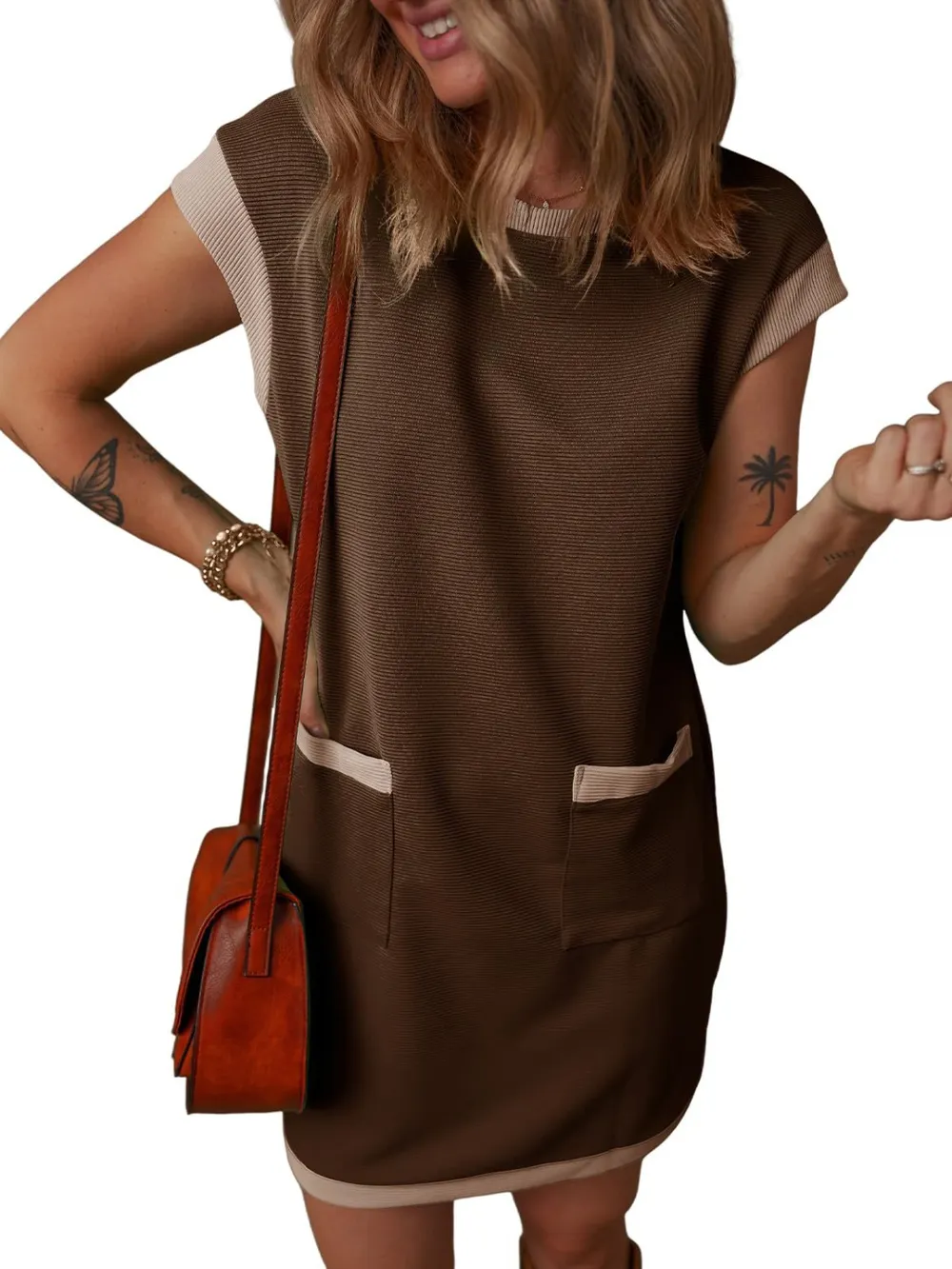 Round Neck Cap Sleeve Mini Dress, image 26