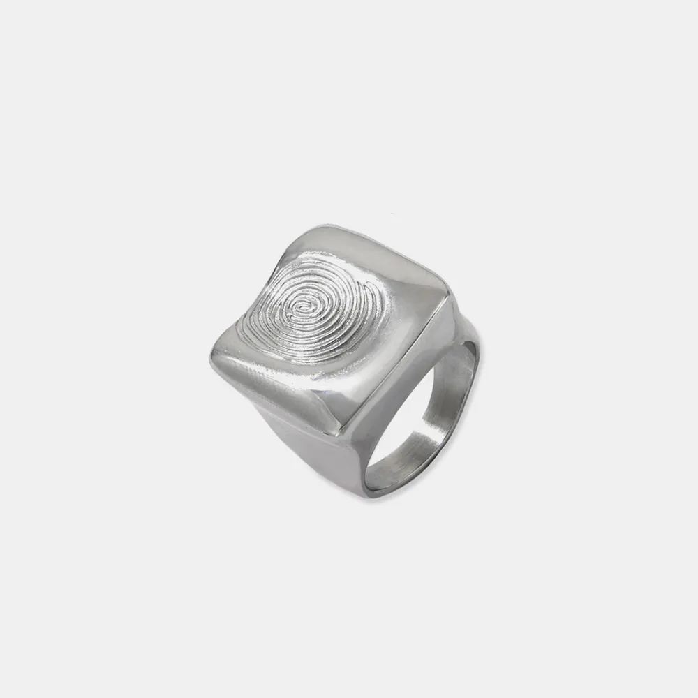 Titanium Steel Fingerprint Signet Ring, image 7
