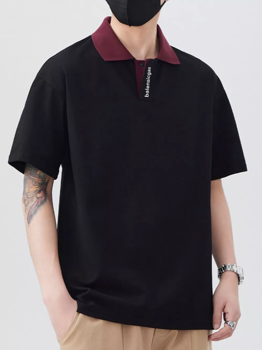 Men's Plus Size Contrast Collar Short Sleeve Polo, image 4