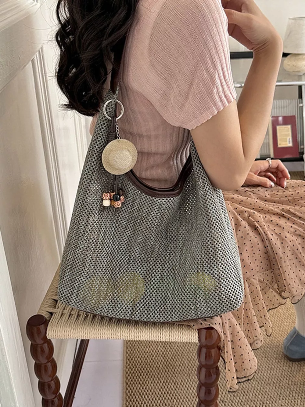 Textured Woven Shoulder Bag, image 8