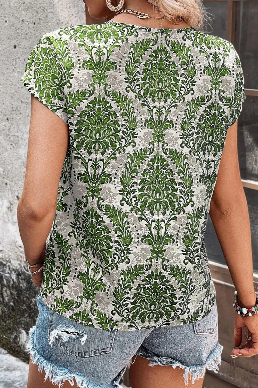 Cutout Printed Short Sleeve Blouse, image 4