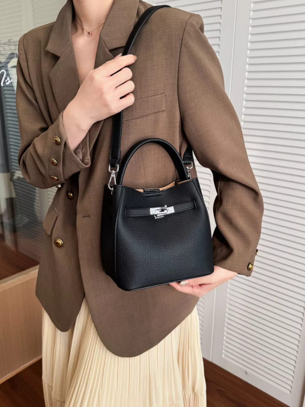 Leather Top Handle Crossbody Bag, image 5