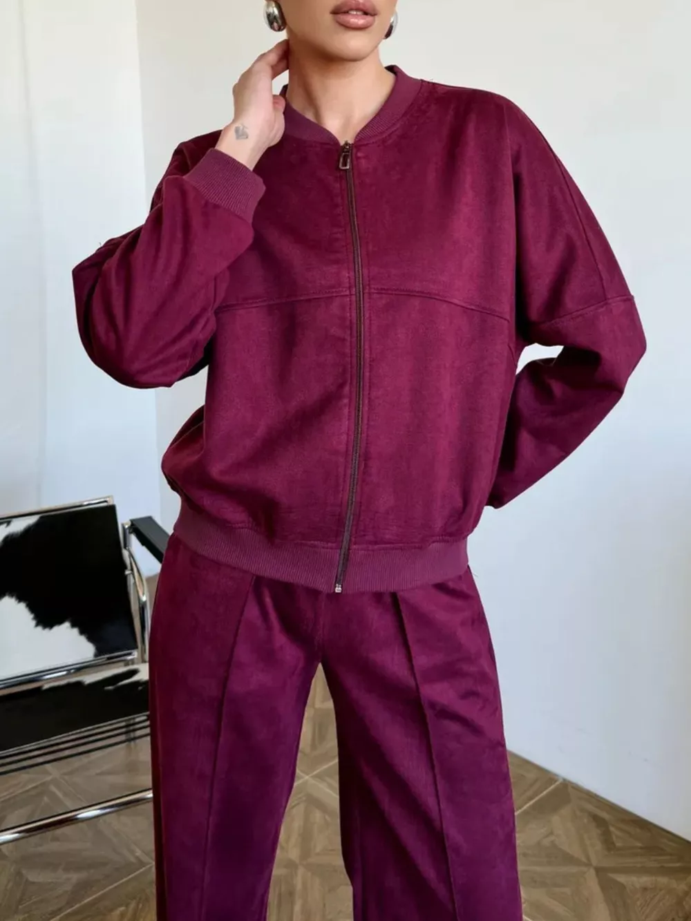 Zip Up Sweatshirt and Wide-Leg Pants Set, image 15