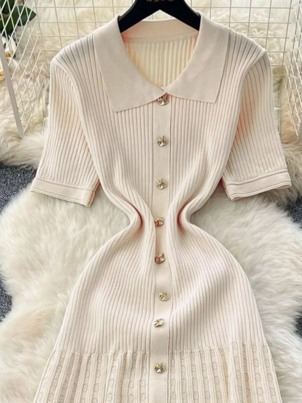 Button Front Short Sleeve Knit Dress, image 19