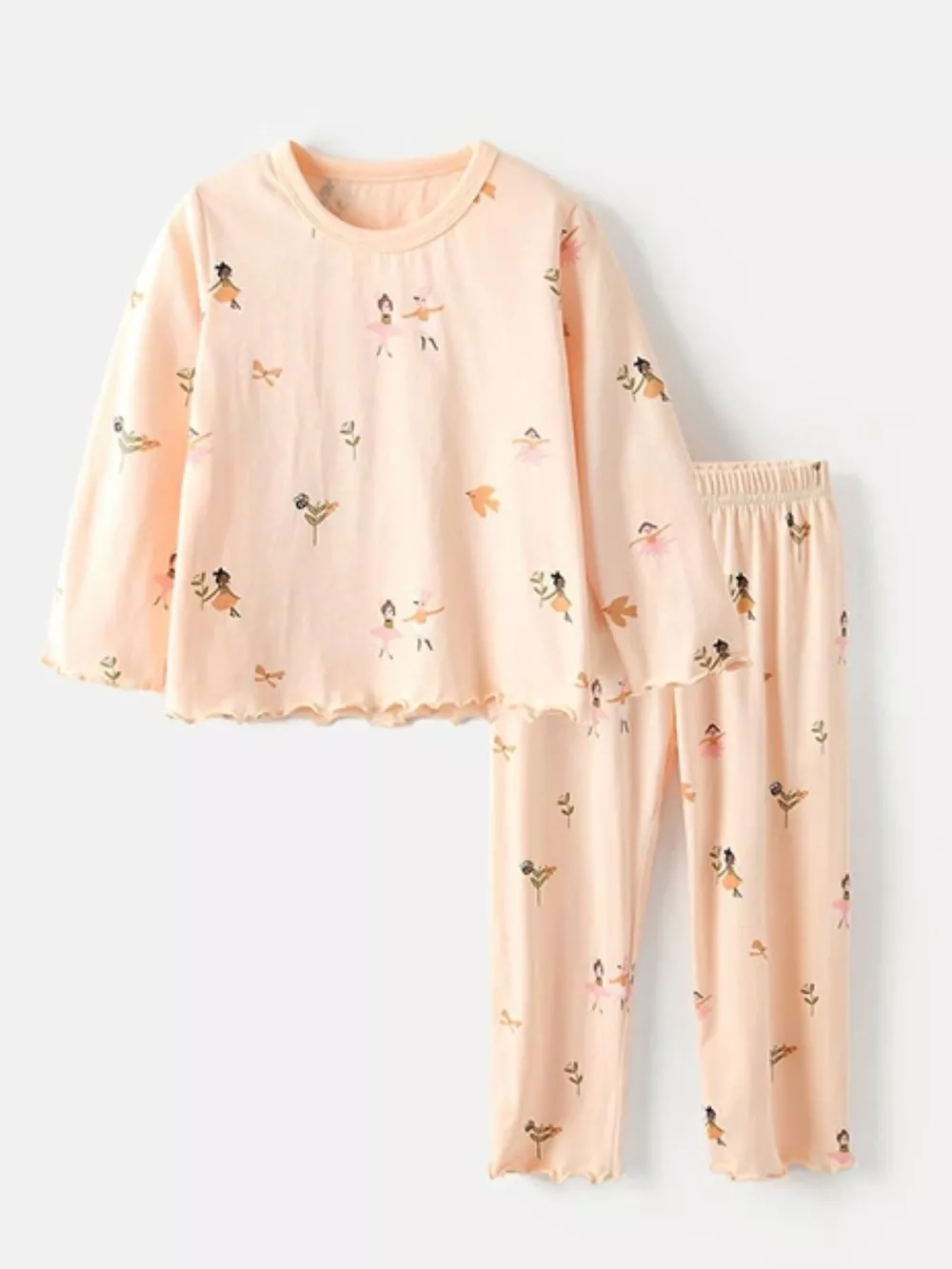 Children's Ballerina Print Round Neck Top and Pants Pajama Set, image 5