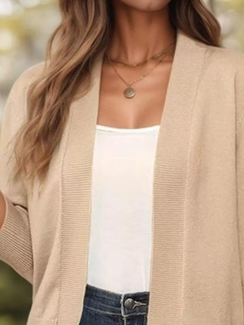 Open Front Ribbed Hem Cardigan, image 3