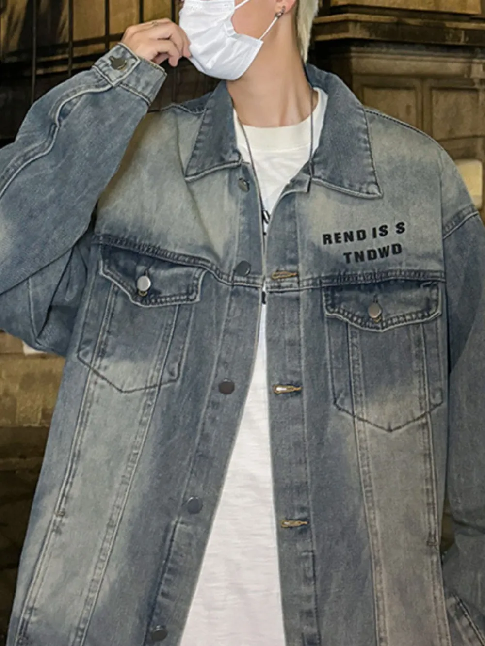 Men's Plus Size Oversized Button Up Washed Denim Jacket, image 3