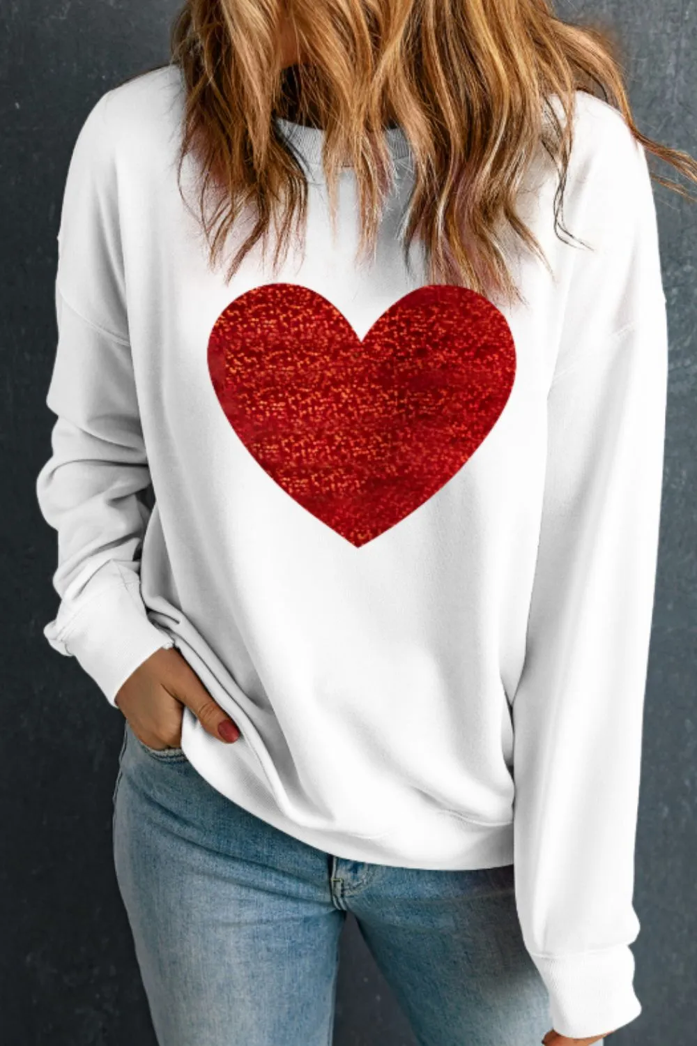 Valentine’s Day Heart Round Neck Long Sleeve Sweatshirt, image 6