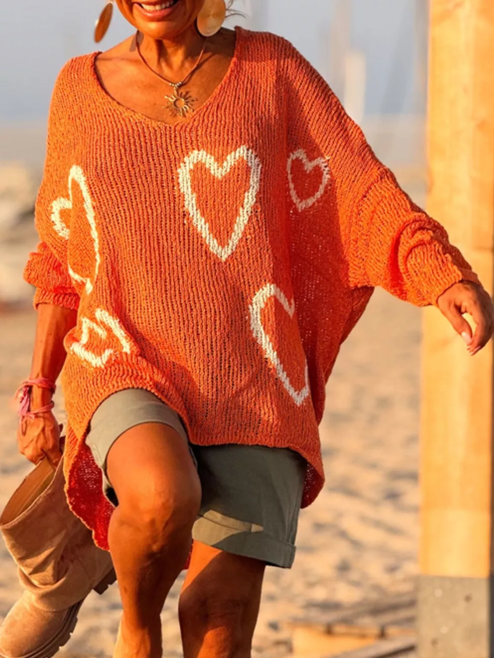 Heart V-Neck Dropped Shoulder Sweater, image 22