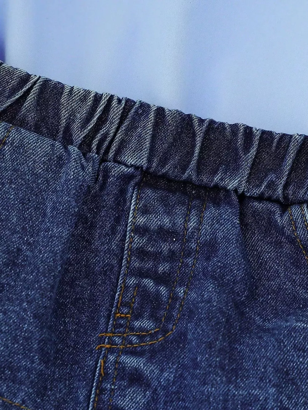 Children's Ruffled Top & Denim Patchwork Pleated Skirt Set, image 4
