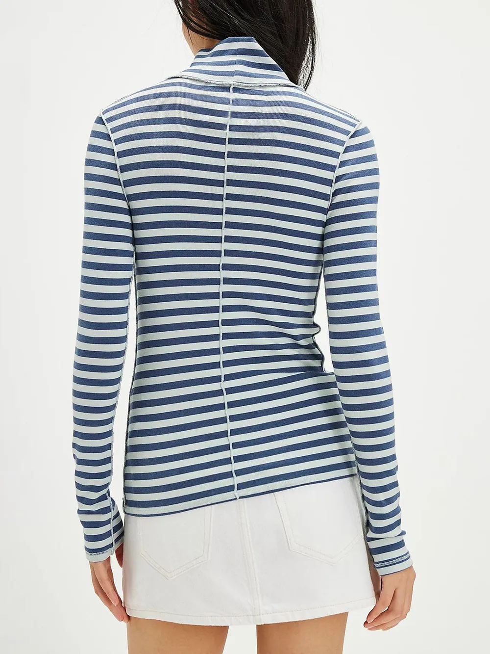 Exposed Seam Striped Turtleneck Long Sleeve T-Shirt, image 10