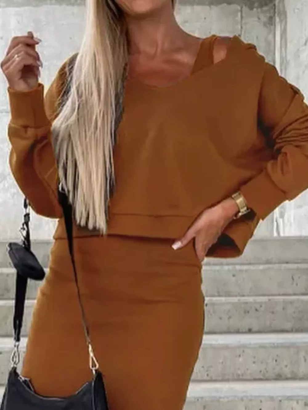 Solid Color Tank Dress and V-Neck Hoodie Set, image 2